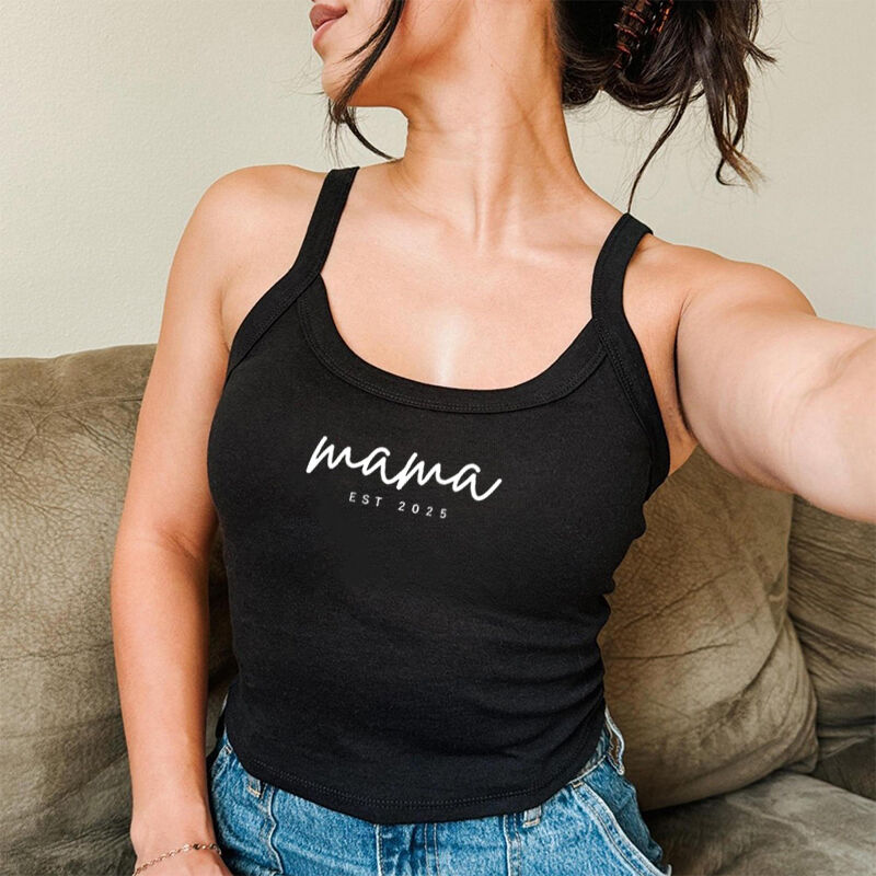 Personalized Tank Top Embroidered Camisole Mama Custom Date Simple Design Perfect Gift for Dear Mom