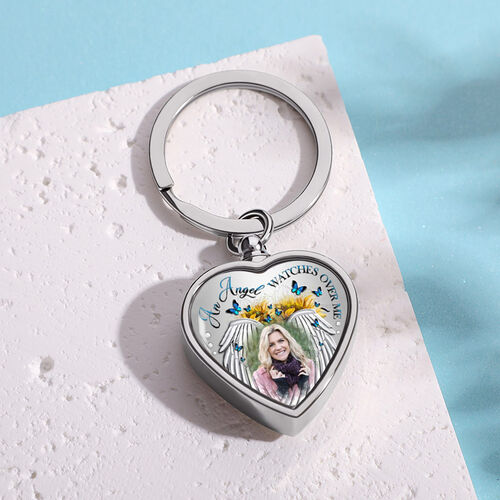 An Angel Watches Over Me Custom Picture Urn Keychain