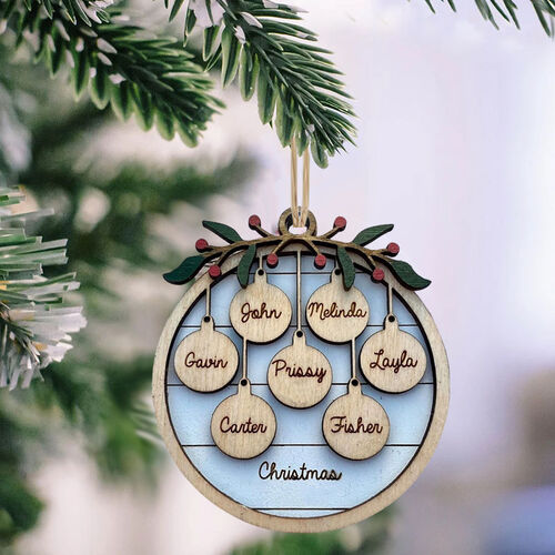 Decoración navideña personalizada redonda con nombre de familia en madera regalo para navidad