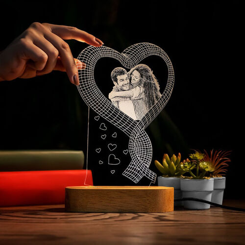 Personalized Love Couple Heart Round Night Light