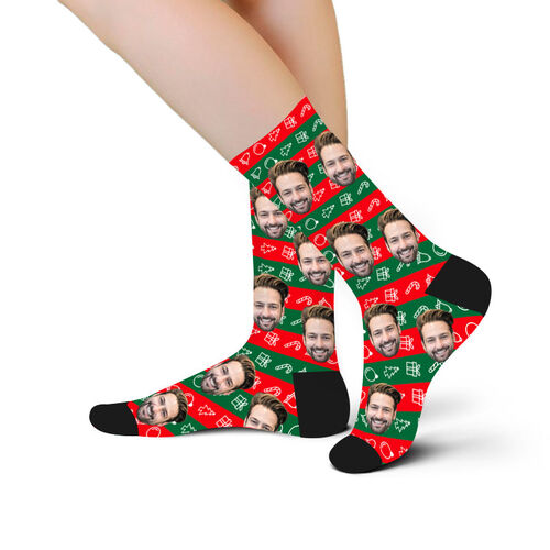 Chaussettes personnalisées avec photo du visage imprimée cadeau de Noël pour la famille