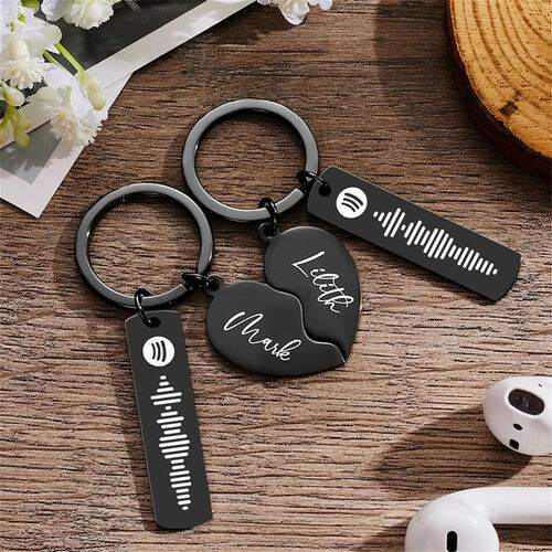 Scannable Spotify Code Custom Music Song Keychain with Heart Puzzle for Couple