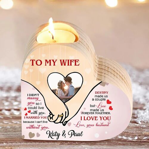 Personalisierte hölzerne Herz Kerzenhalter benutzerdefinierte Name und Foto für Frau mit Liebesbrief