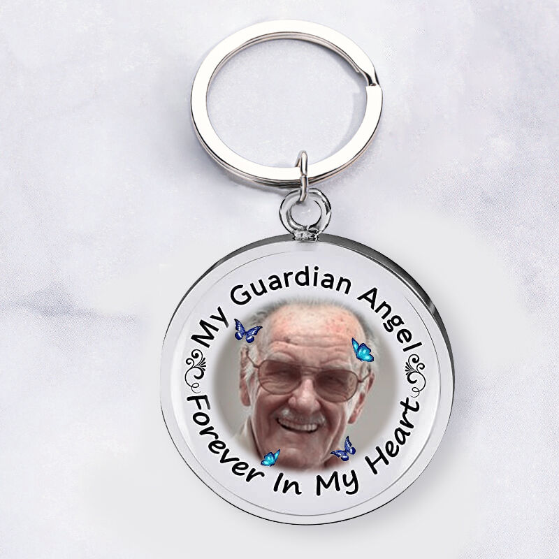 "My Guardian Angel Forever in My Heart" Custom Photo Keychain