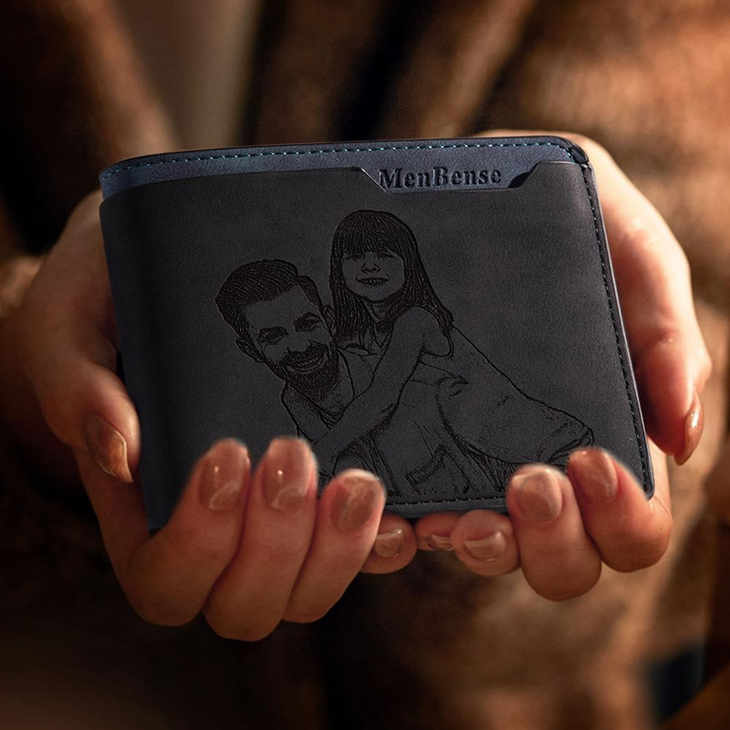 Personalized Double-Sided Photo Wallet-Gift For Him-Dad Carrying His daughter On His Back