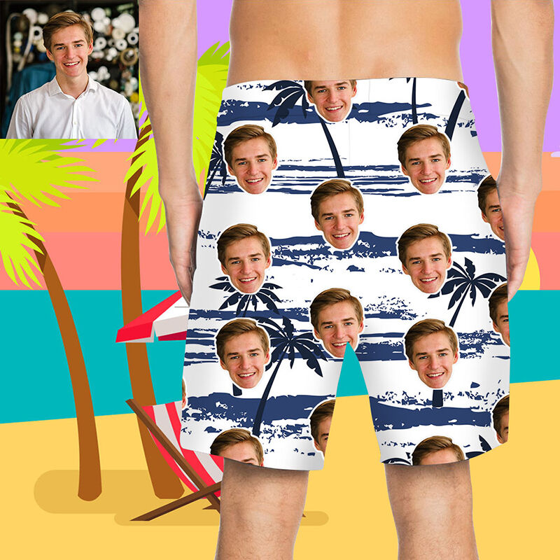 Custom Face Coconut Tree Men's Beach Shorts