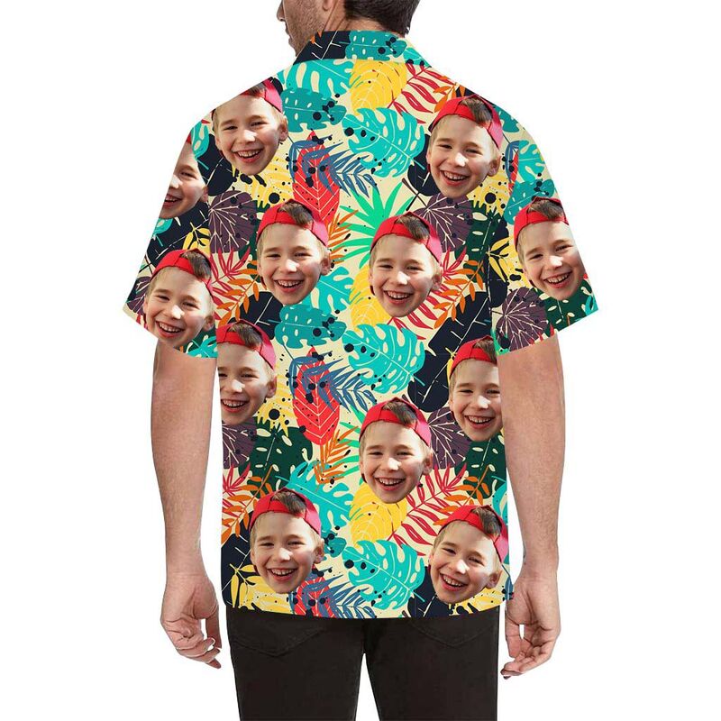 Custom Face Colorful Leaves Men's All Over Print Hawaiian Shirt