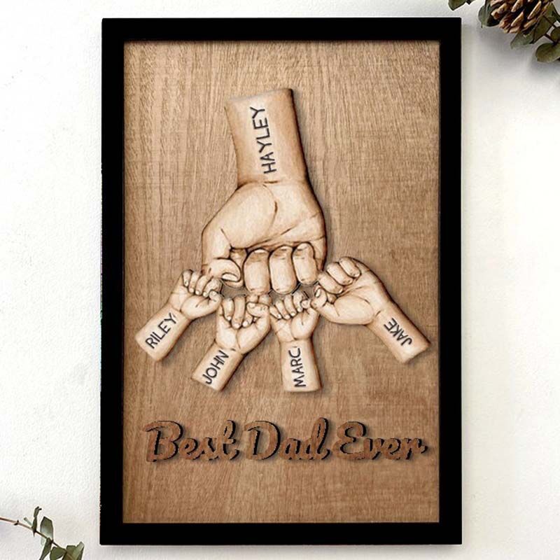 Personalized Best Dad Ever Family Hands Picture Frame Gift for Father