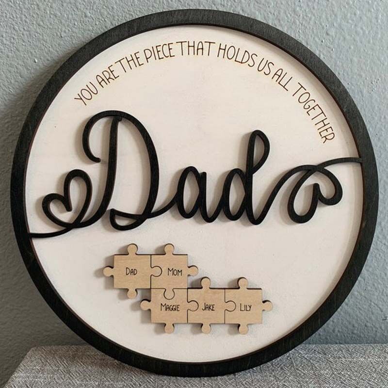 "You Are The Piece That Holds Us Together" Custom Puzzles Pieces Name Khaki Frame Father's Day Gift