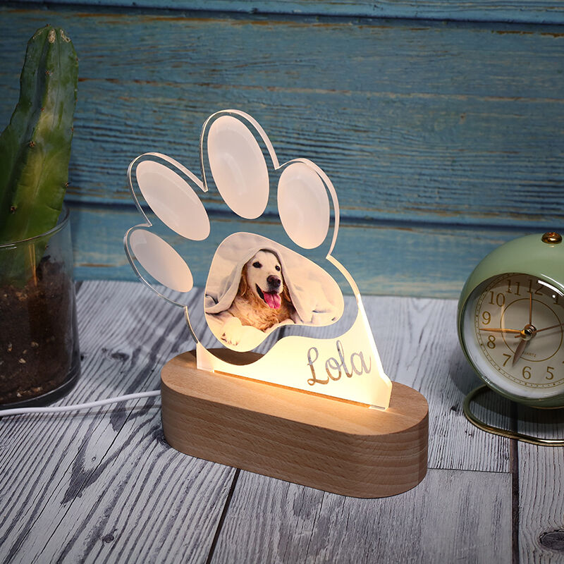 犬 猫 ペット 肉球 名入れ 写真入れ 木製 ナイトライト オーダーメイド