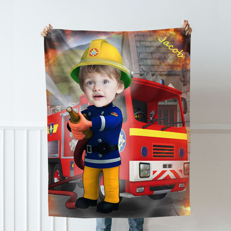 Personalized Custom Photo Blanket Fireman Fighting Fire Flannel Blanket