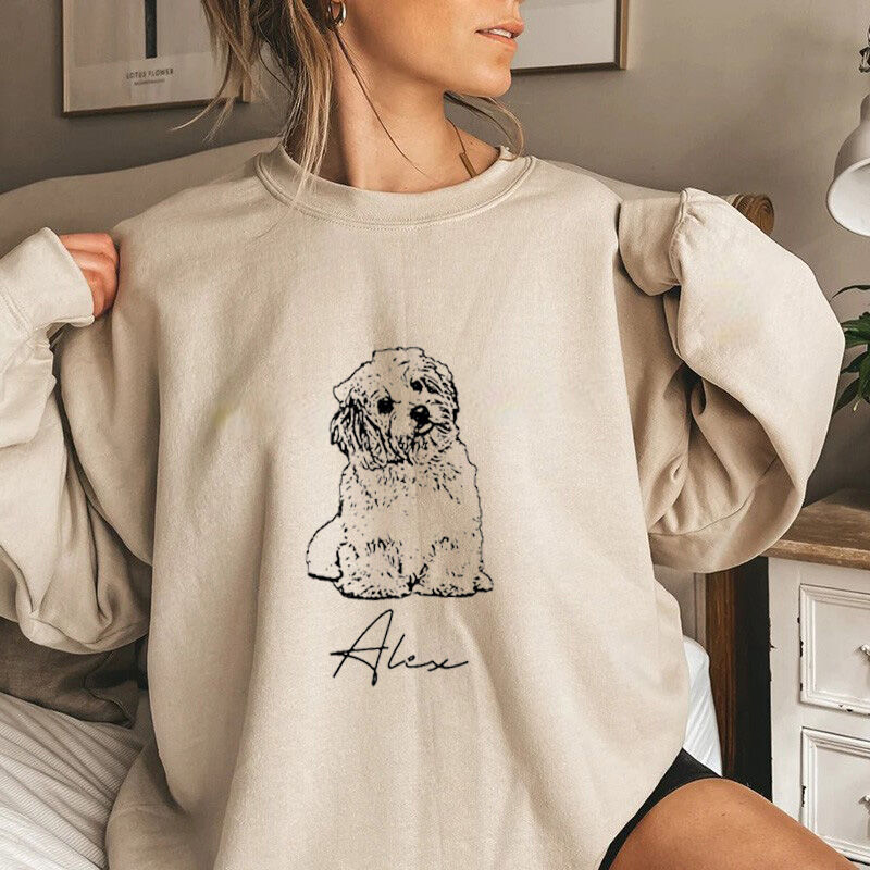 Personalized Sweatshirt with Custom Pet Sketch Picture for Pet-loving Mom