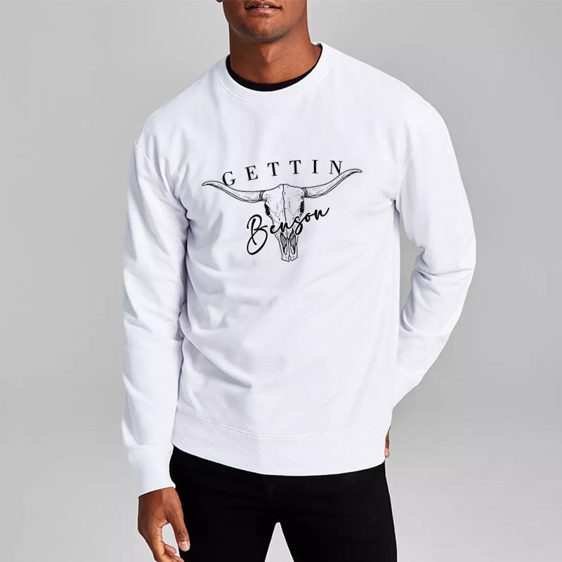 Personalized Sweatshirt with Custom Name Gettin Logo Bull Head Design Cool Gift for Him