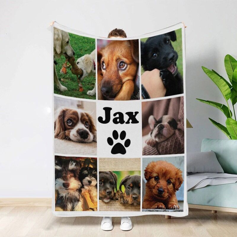 Customized Pet Paw Print 8 Photo Collage Blanket