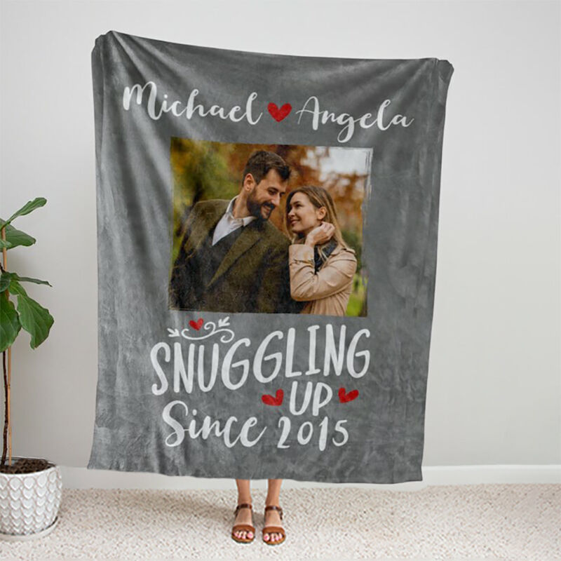 Personalized Picture Blanket with Custom Name And Cute Heart Pattern Best Valentine's Day Gift