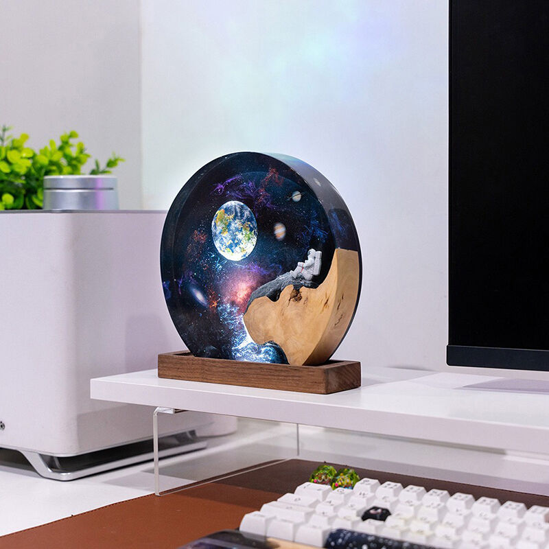 Astronaut And Interstellar Resin Wood Lamp Perfect Gift for Friend