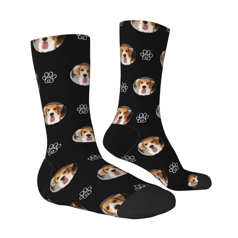 Personalized Face Socks with Line Paw Print Pattern Gift for Pet Owners