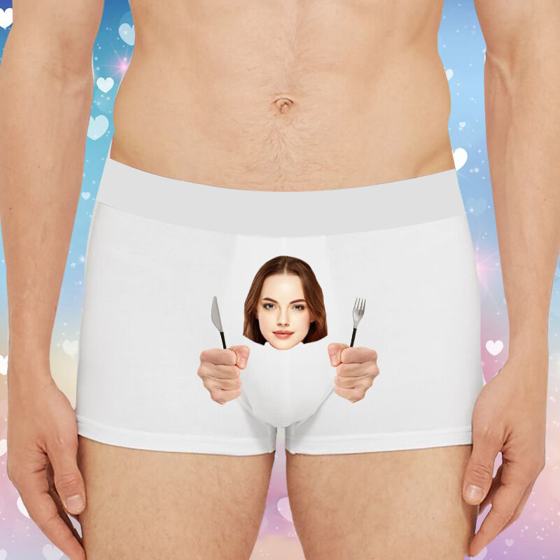 Personalized Picture Men's Underwear Boxer Briefs with Knife and Fork Pattern Funny Present for Boyfriend