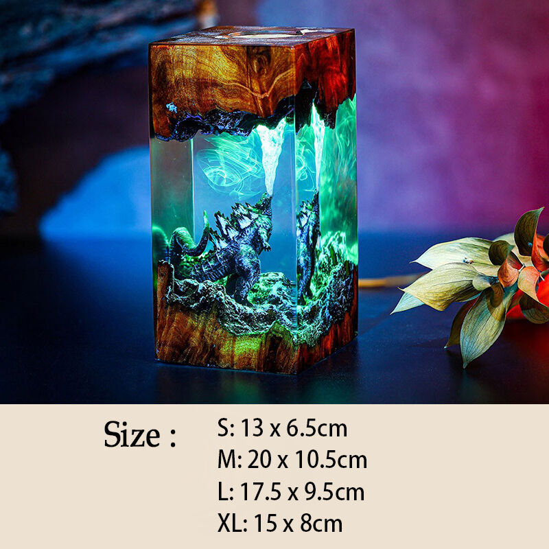 Dinosaur Resin Wood Lamp Funny Gift for Friend
