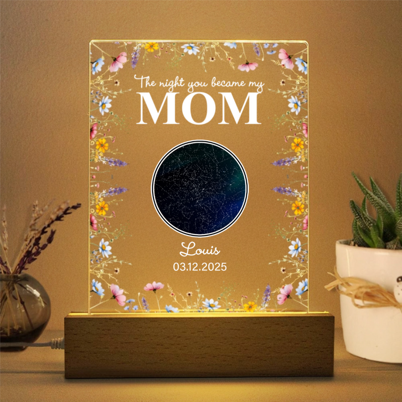 Personalized Star Map Night Light with Colorful Flowers Pattern Best Gift for Mom