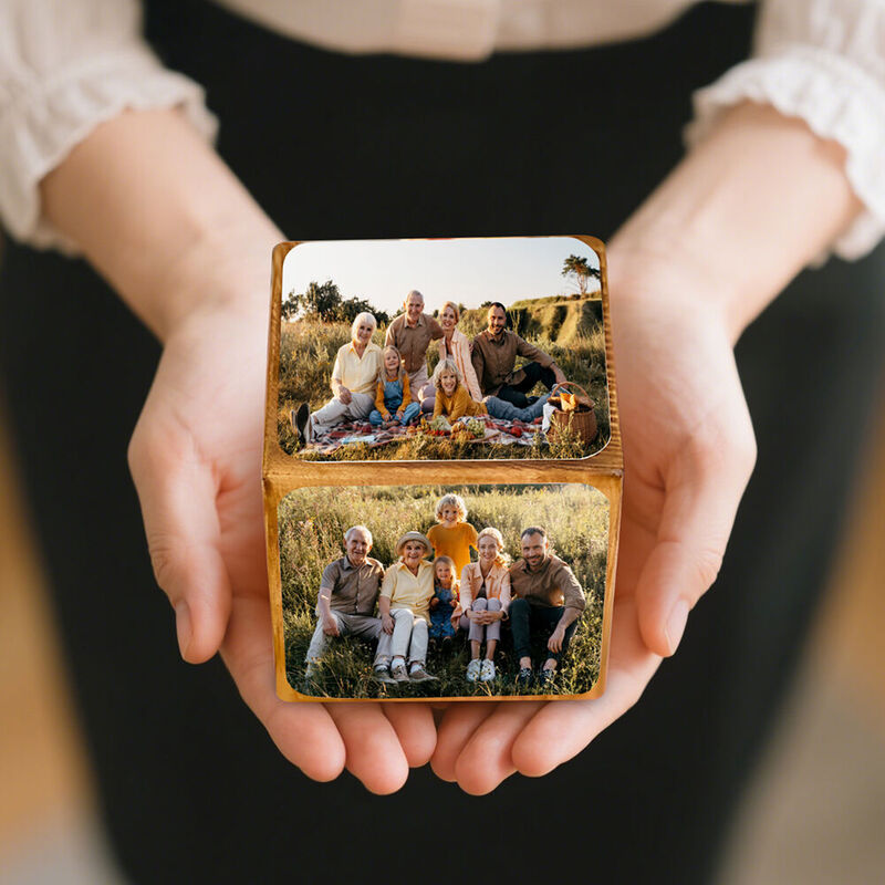 Cubo de fotos de madera personalizado, regalo divertido de Navidad para la familia