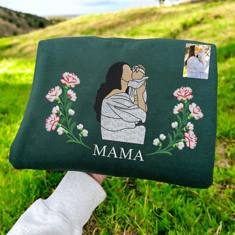 Personlig genser Brodert tilpasset foto fødselsmåned blomster design utsøkt morsdagsgave