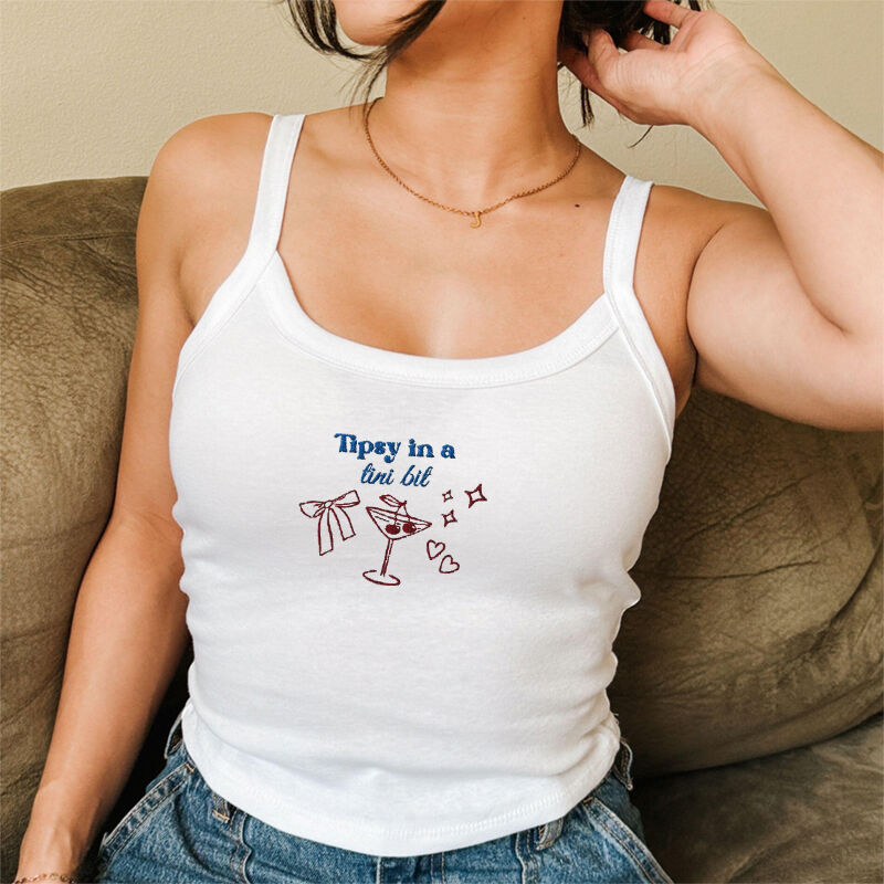 Personalized Tank Top Embroidered Camisole Cherry Cocktail Bow Design Attractive Gift for Her