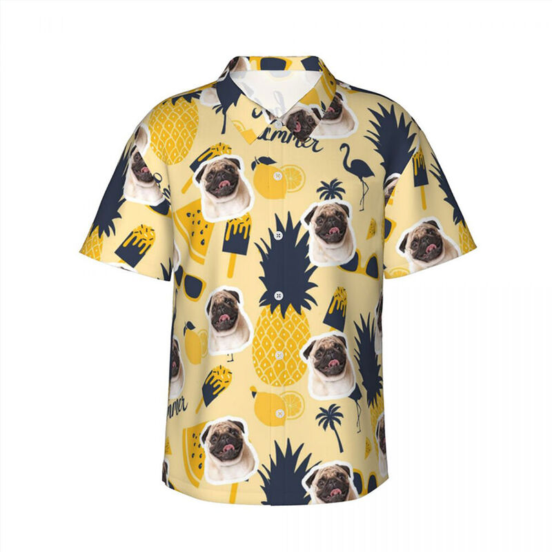 Personalisiertes Hawaiihemd mit gelbem Ananas-Muster Kurzarmhemd Geschenk für Haustierbesitzer