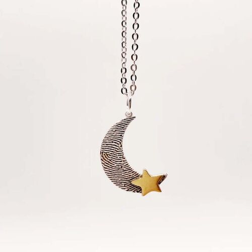Collana Pendente Luna Personalizzata con Impronte Digitale e Stella