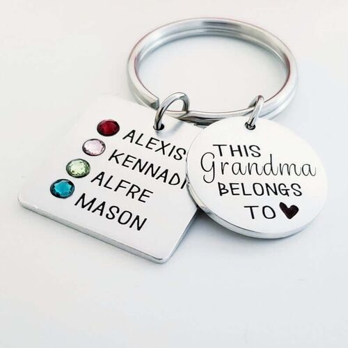 Unique Engraved Keychain With Birthstone