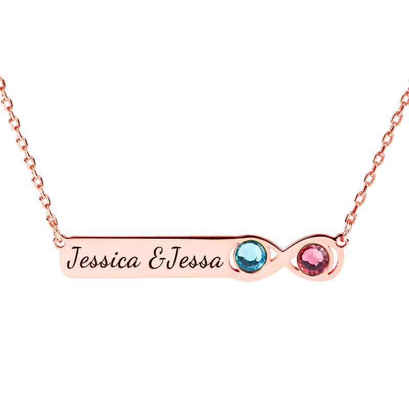"Song of Love" Infinity Bar Necklace with Engraving and Birthstone