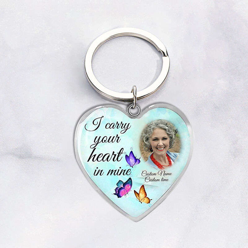 "I Carry Your Heart in Mine" Custom Photo Keychain
