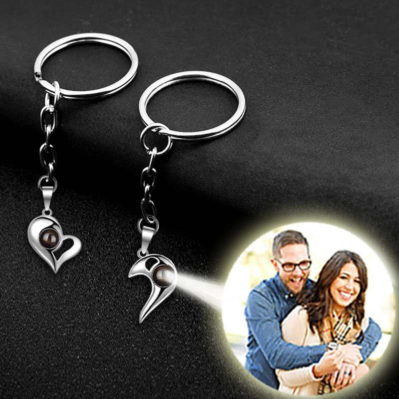 Personalized Photo Projection Matching Heart Keychains For Couples