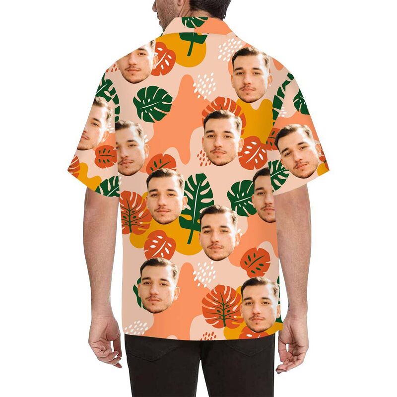 Chemise hawaïenne à impression intégrale Visage personnalisé Diverses feuilles pour hommes