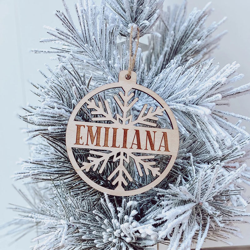 Personalized Name Round Wooden Snowflake Christmas Decoration