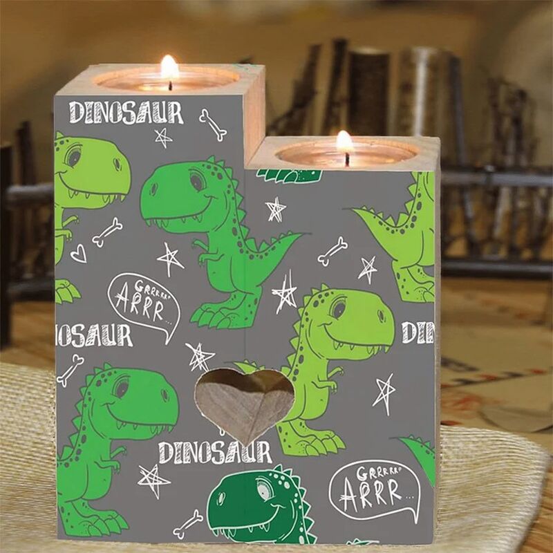 Cute Dinosaur Wooden Candle Holder Gift for Kid