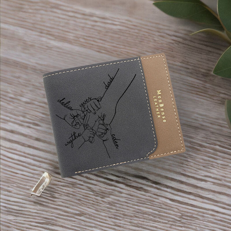 Personalized Matte Men's Wallet Custom Holding Hands Pattern Heartwarming Gift