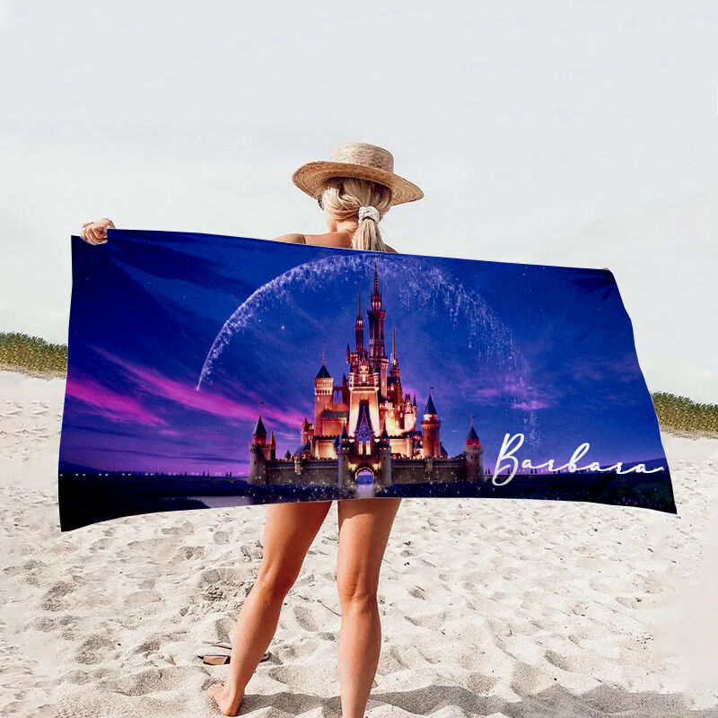 Personalized Name Bath Towel with Dream Castle Pattern Perfect Gift for Kids