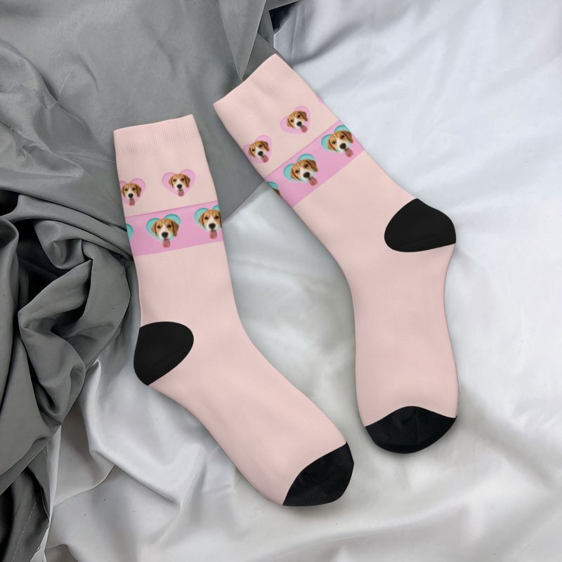 Customized Cute Puppy Face Socks with Love Heart for Her