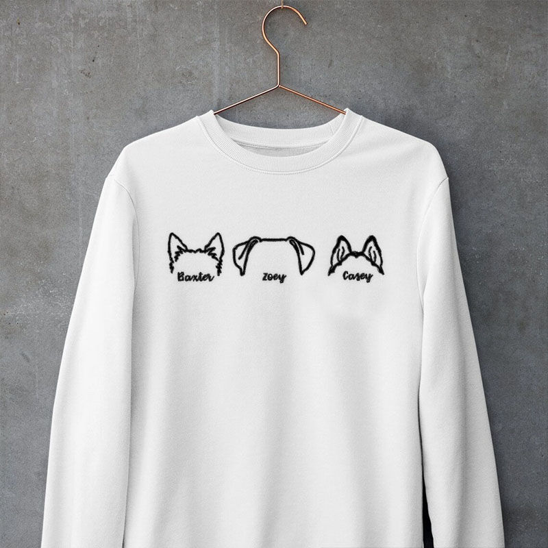 Sweatshirt personnalisé brodé d'un contour d'oreille de chiot Cadeau adorable pour l'amoureux de son animal de compagnie