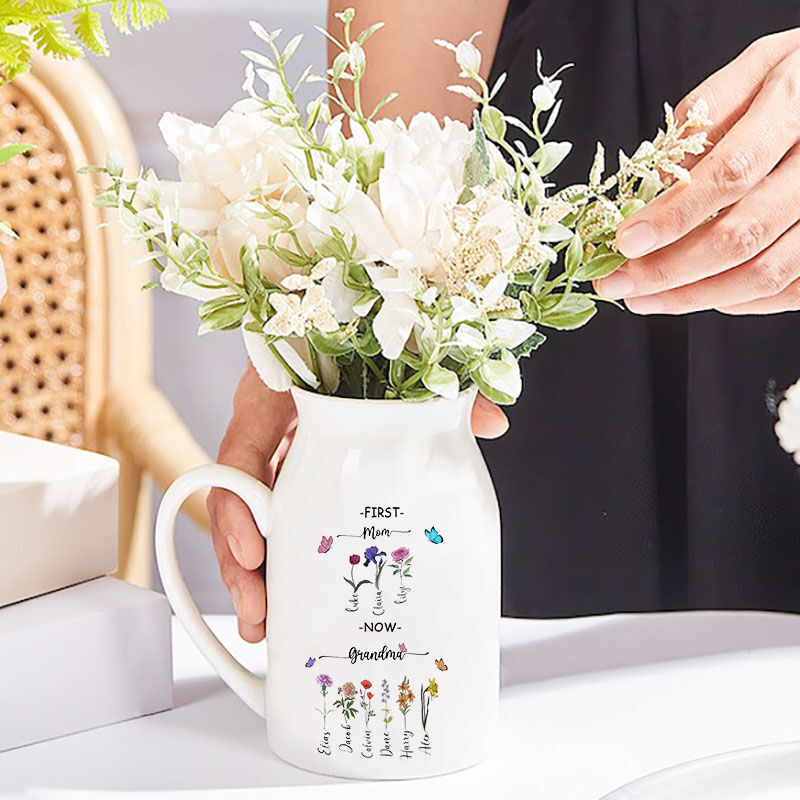 Gepersonaliseerde bloemenvaas met naam en schattige vlinders Leuk cadeau voor moederdag