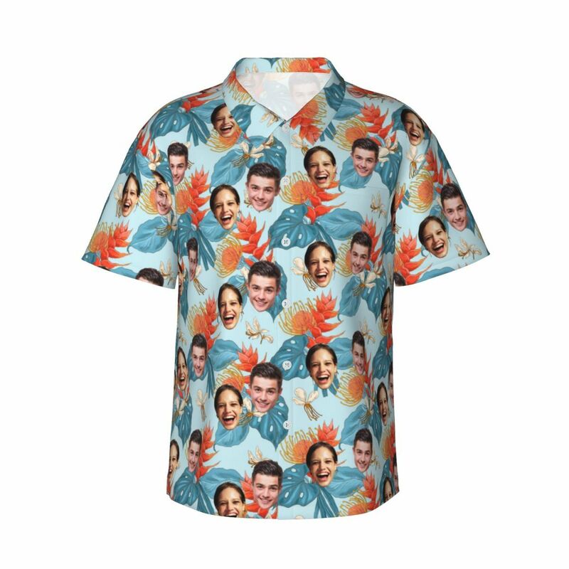 Camisa Hawaiana Personalizada para Hombre con Estampado de Flores de Naranja Gran Regalo para la Familia