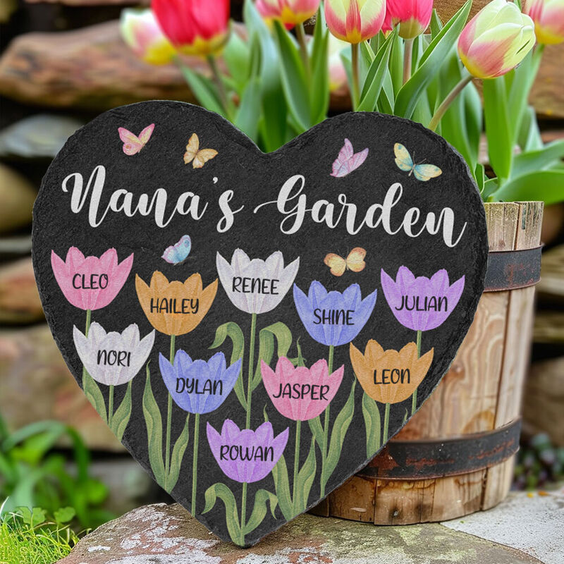 "Nana's Garden" Personalized Garden Stone Customized Names Frame as a Gift for Grandma