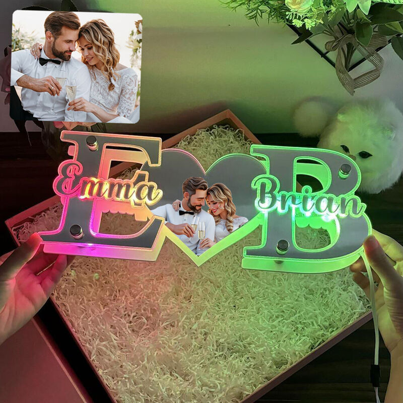 Personalized Cartoon Photo Style Mirror Lamp Sweet Gift for Couples