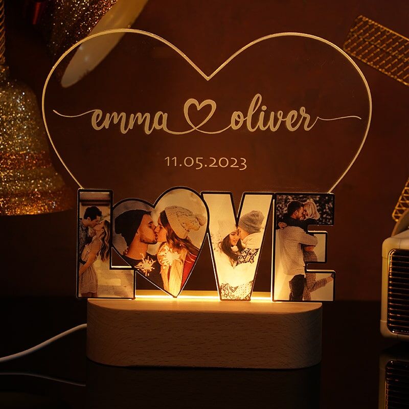 Personalized Picture Night Light Heart Design Romantic Gift for Valentine's Day