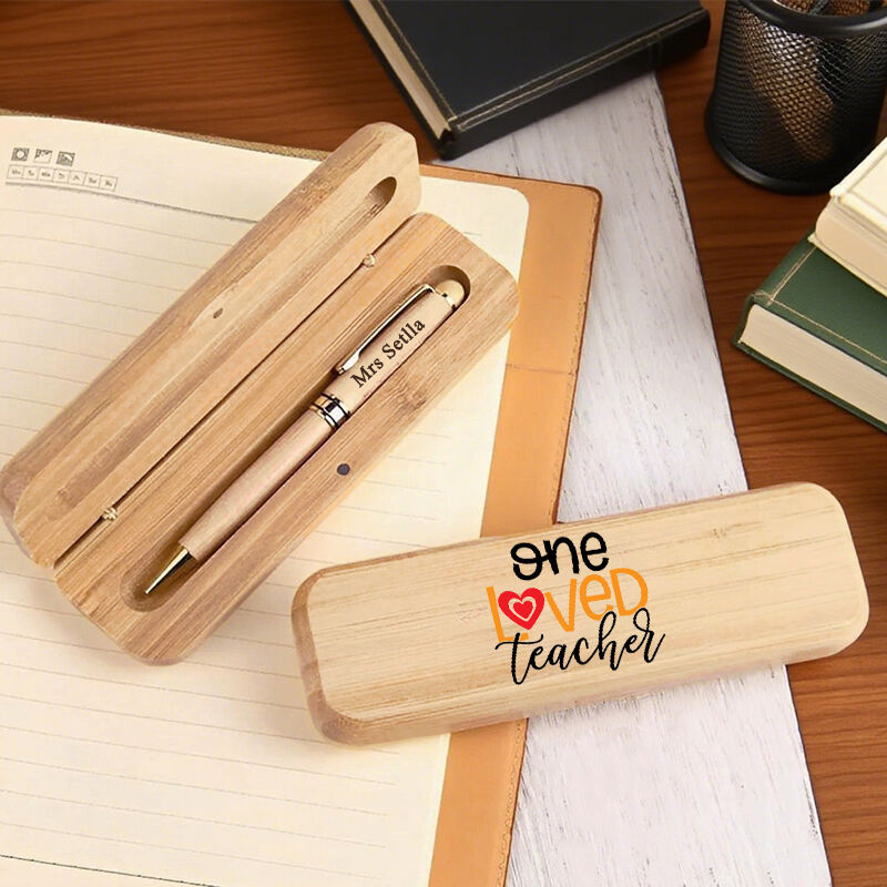 Personalized Pen Wooden Box One Loved Teacher Custom Name Design Perfect Gift for Teachers