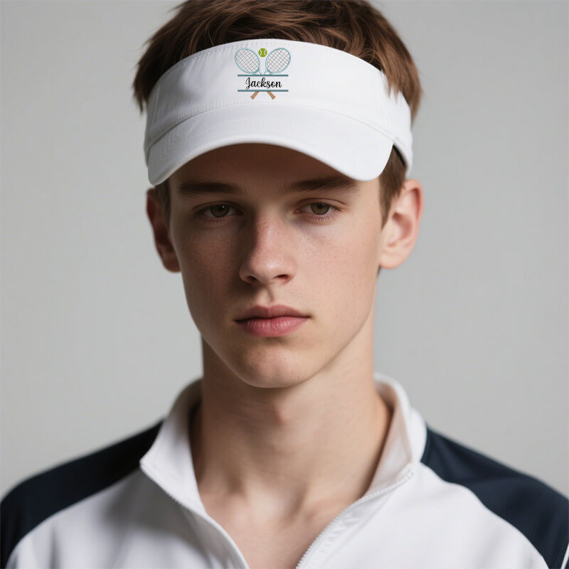 Personalized Tennis Hat Visor Custom Embroidered Tennis Racket and Name Design Gift for Sports Lover