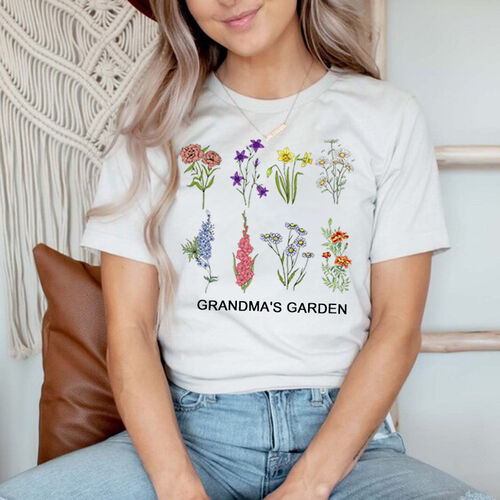 Personalisiertes T-Shirt Garten mit individuellem Namen und Blume für den Muttertag zum Geschenk