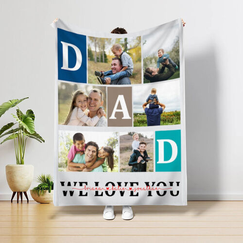 Personalized Photo And Name Blanket Cherished Gift for Dad "We Love You"