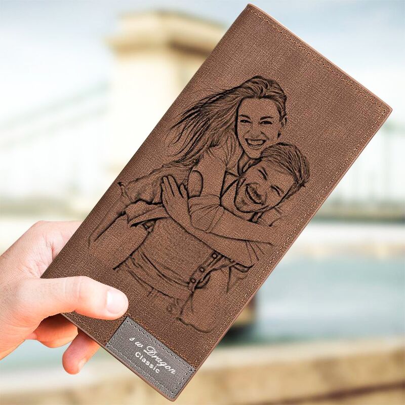 "We are together" Custom Engraved Photo Long Style Wallet